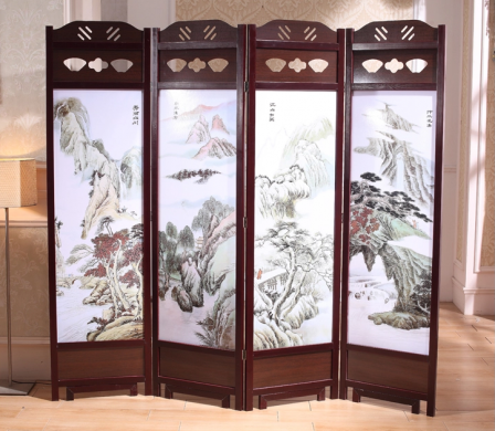 家佳樂文學(xué)實木古典屏風(fēng)隔斷，山水畫中式屏風(fēng)