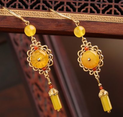 耀眼黃色瑪瑙耳環(huán)，氣質(zhì)高貴耳環(huán)