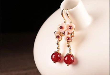 貝殼花朵琉璃吊墜耳環(huán)，古風(fēng)氣質(zhì)嬌雅清新首飾