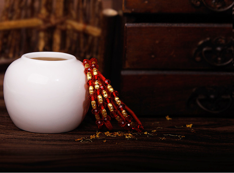 家佳樂文學(xué)足金紅琉璃編織紅繩轉(zhuǎn)運珠黃金手鏈