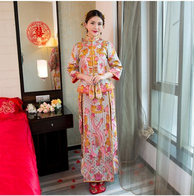 精美繡花中式禮服，時(shí)尚家佳樂(lè)文學(xué)新娘禮服