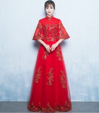 金線刺繡中式禮服，唯美浪漫晚禮服