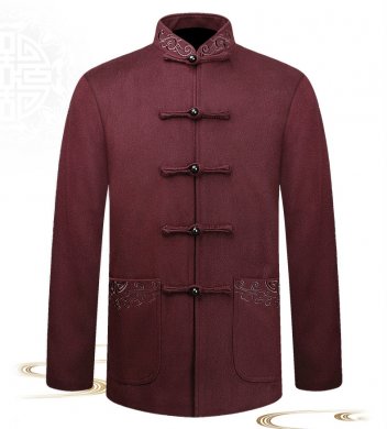 羊毛呢簡約刺繡中山裝，家佳樂文學秋冬外套