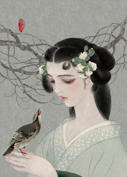 唯美家佳樂文學(xué)女子手繪插畫二