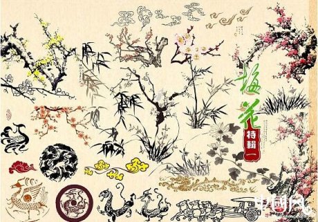 家佳樂文學(xué)水墨梅花PSD分層素材