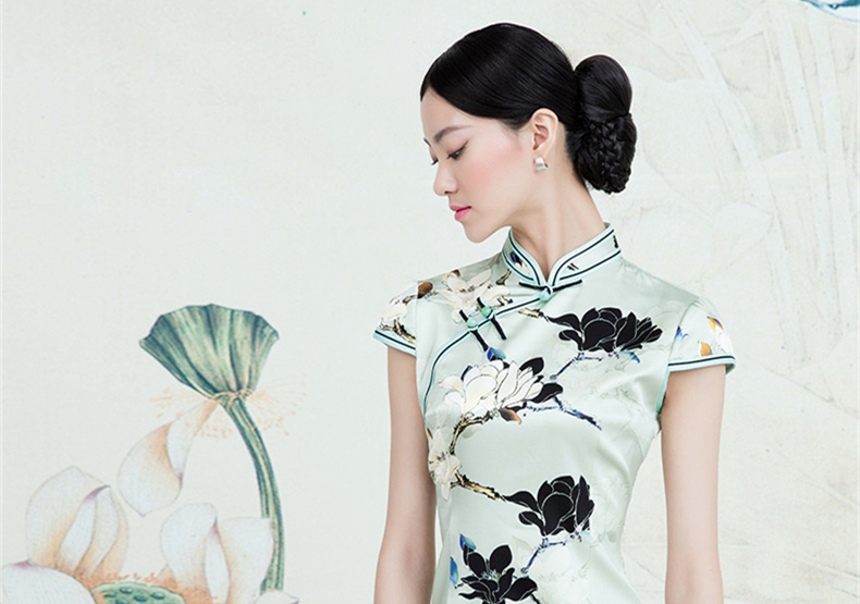 家佳樂文學蠶絲復古玉蘭花旗袍春夏款