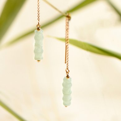 知竹系列耳環(huán)，天然竹節(jié)翡翠9K金耳針首飾