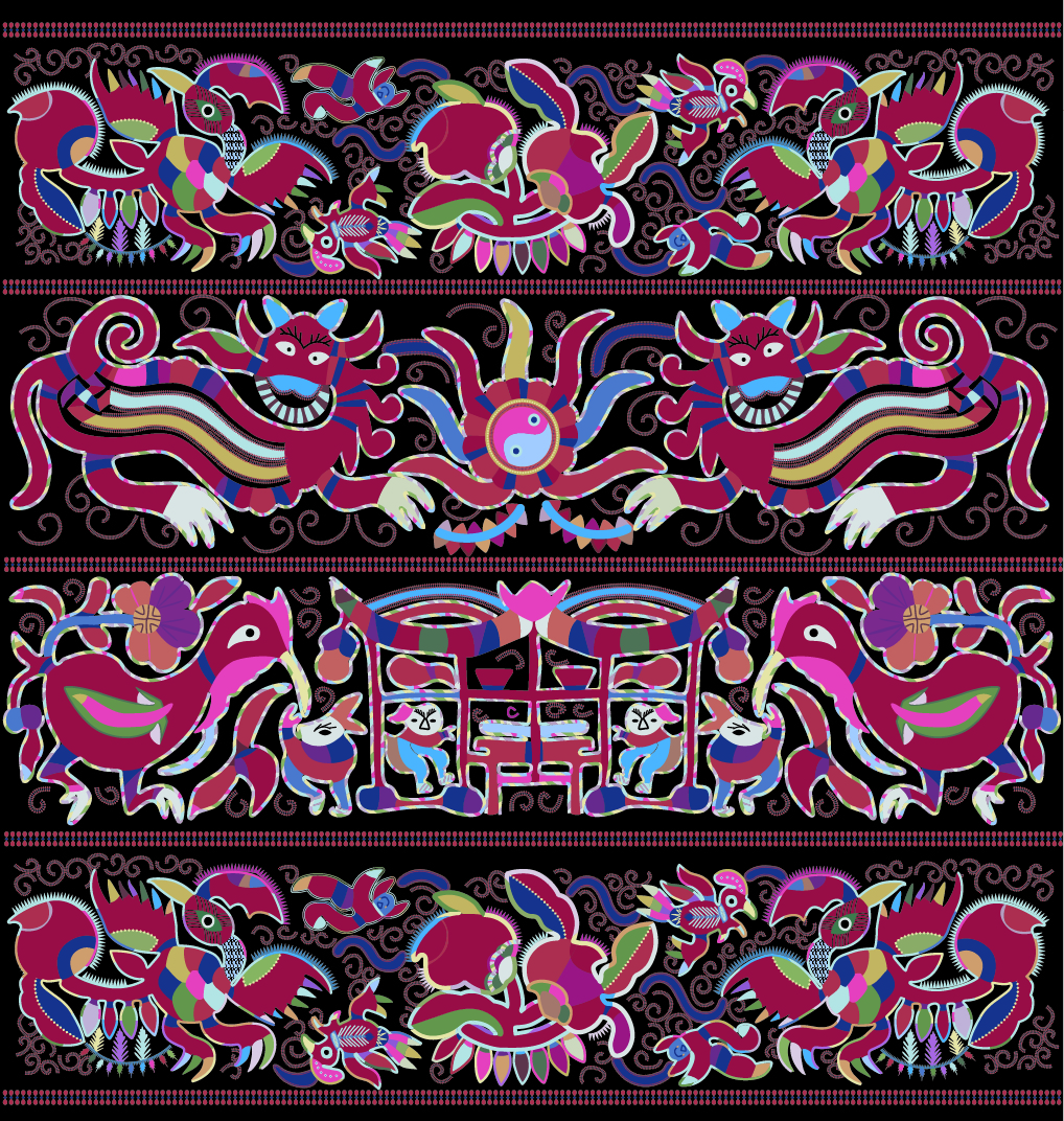 中國傳統(tǒng)織物圖案吉祥動物，矢量素材