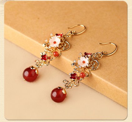 復古風耳墜耳環(huán)，氣質紅色耳環(huán)首飾