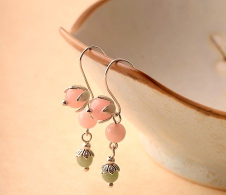 粉色小清新風翡翠耳飾，天然粉晶惜春耳環(huán)首飾