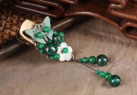 古風蝶花林發(fā)夾，琉璃流蘇鴨嘴夾頭飾