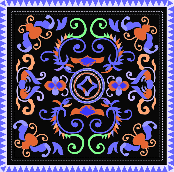 中國傳統(tǒng)刺繡古典對(duì)稱花紋圖案，矢量素材