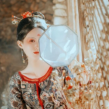 枯枝秋意帶團(tuán)扇女生頭像，唯美古風(fēng)真人頭像