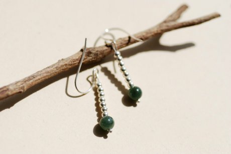 緬甸玉長(zhǎng)款耳飾，天然翡翠銀耳環(huán)首飾