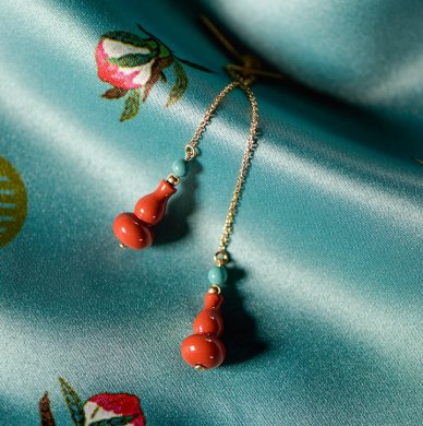 葫蘆吊墜耳線耳環(huán)，吉祥福氣耳環(huán)首飾