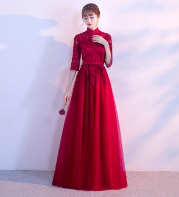 復(fù)古蕾絲中式禮服，優(yōu)雅時(shí)尚晚禮服