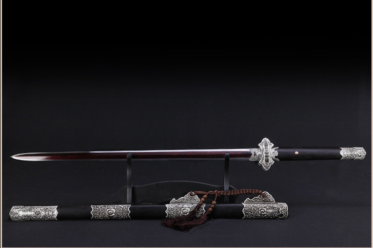 精美花紋剛唐劍兵器，古韻防銀裝黑紅劍