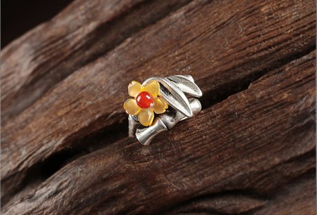 小黃花民族風(fēng)戒指，時尚典雅指環(huán)首飾