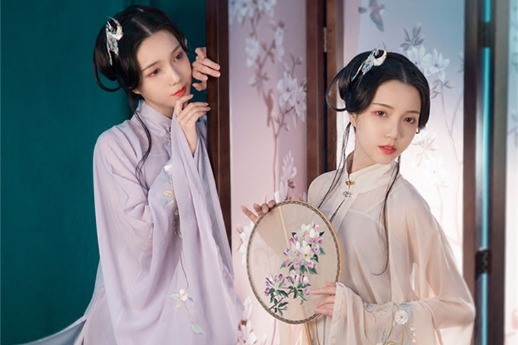 原創(chuàng)漢服女廣袖立領紗衫主腰繡花