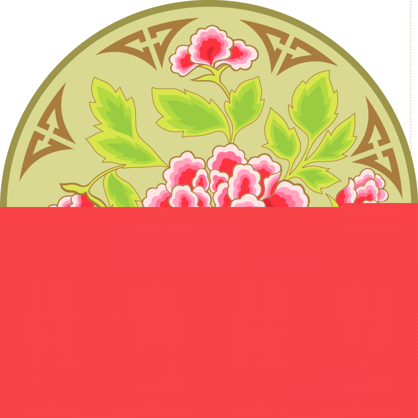 中國傳統(tǒng)刺繡牡丹花圓形圖案，矢量素材A