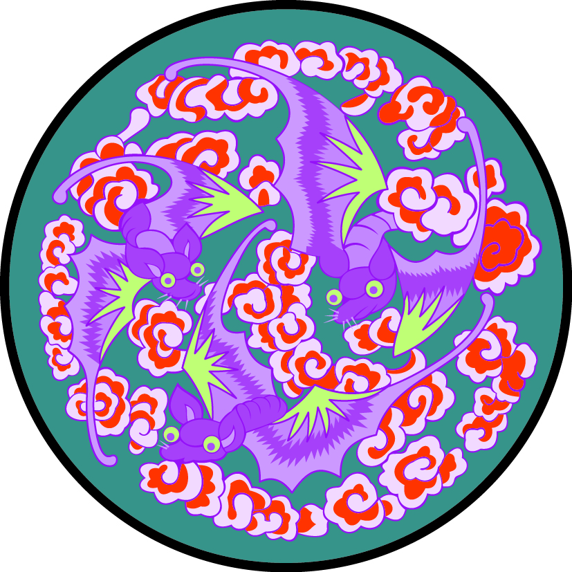 中國傳統(tǒng)刺繡吉祥多福圓形圖案，矢量素材