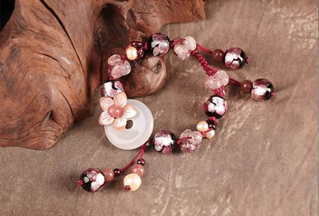 粉色草莓晶手串琉璃平安扣手鏈?zhǔn)罪? / data-u7HX=