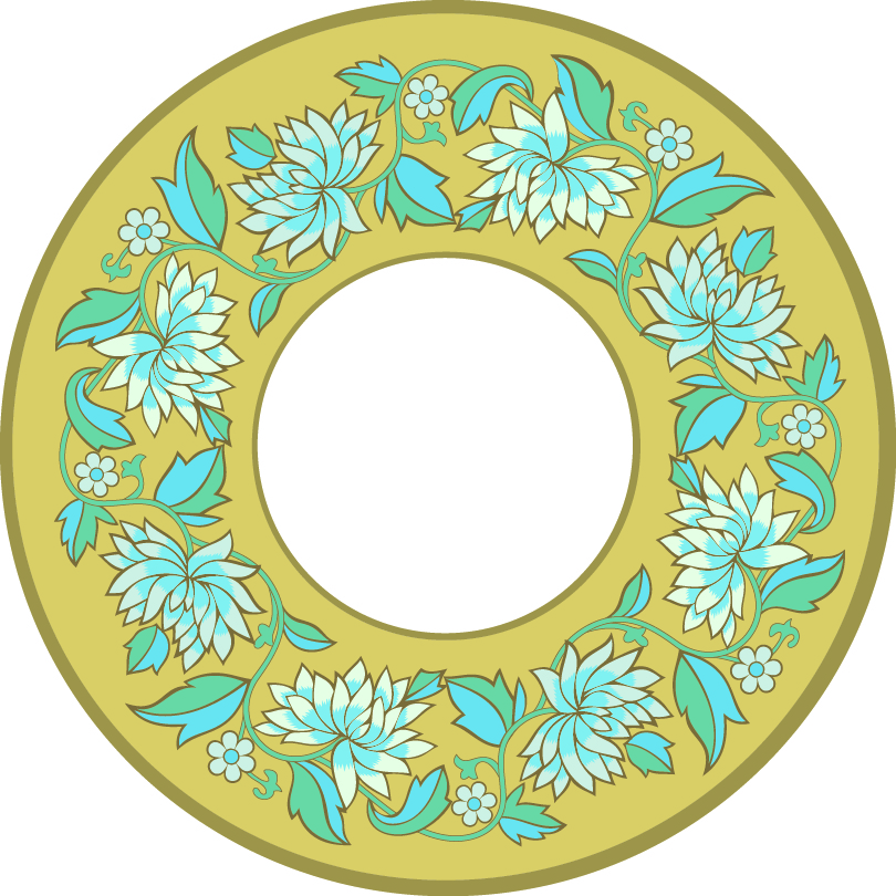 中國(guó)傳統(tǒng)刺繡蓮花圓形圖案，矢量素材AI圖片