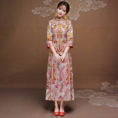 復(fù)古時尚中式禮服，唯美家佳樂文學(xué)新娘禮服