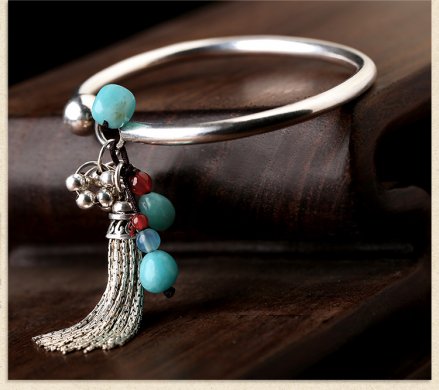 純銀個性民族風(fēng)開口流蘇手鐲首飾