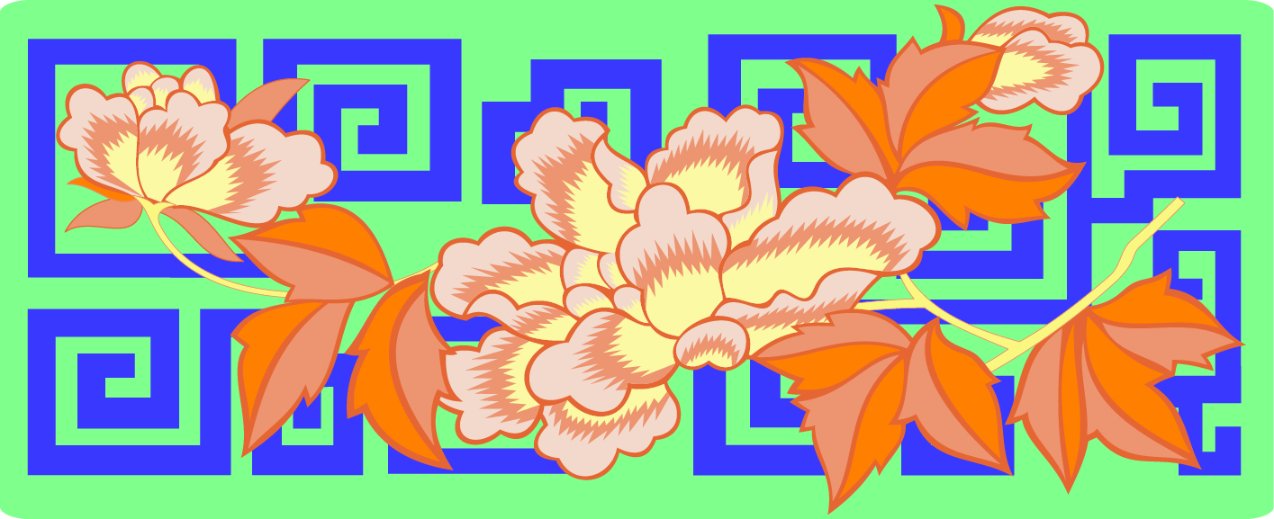 中國傳統(tǒng)刺繡牡丹花圖案一，矢量素材