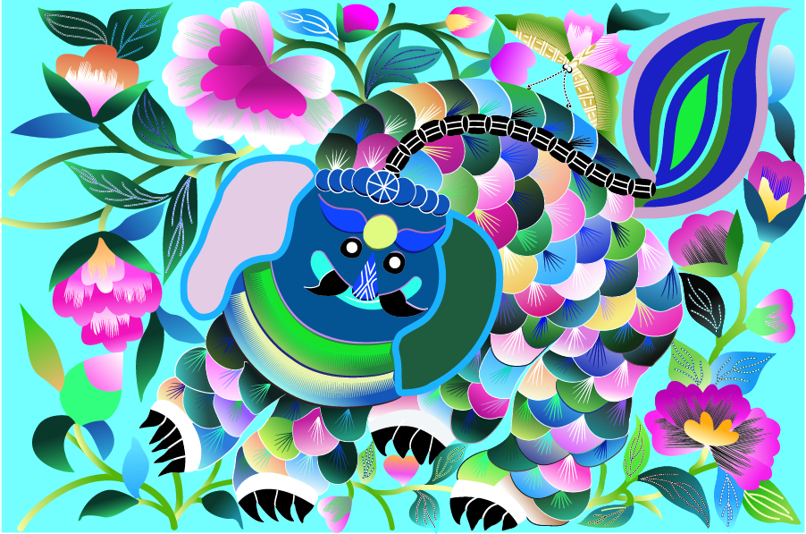 中國傳統(tǒng)刺繡吉祥動物圖案，矢量素材