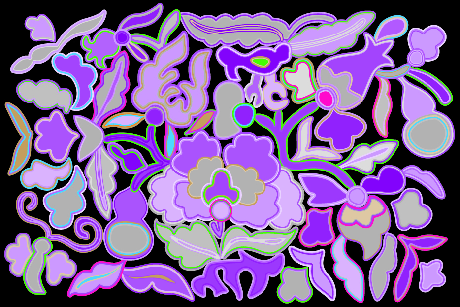 中國(guó)傳統(tǒng)刺繡花好月圓圖案，矢量素材