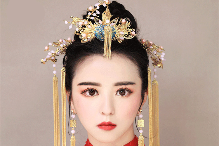 純手工精致金色流蘇發(fā)簪，新娘古風(fēng)頭飾