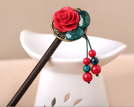 家佳樂(lè)文學(xué)漆雕花朵民族風(fēng)流蘇簪子頭飾