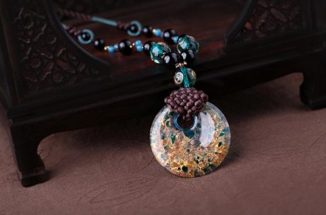 復(fù)古毛衣鏈古風琉璃吊墜項鏈