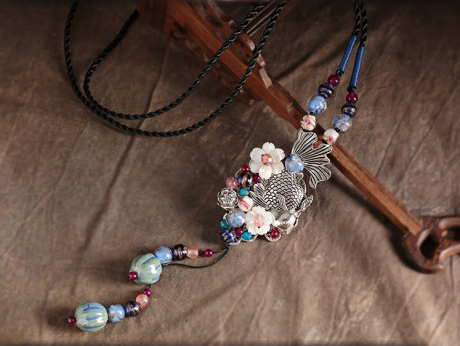 魚游四海靜聽花開，魚吊墜項(xiàng)鏈毛衣鏈