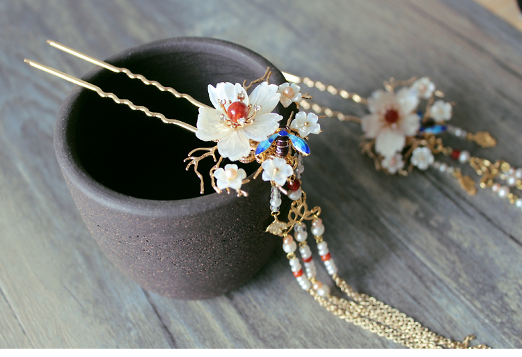 古典手工發(fā)簪，燒藍(lán)景泰藍(lán)帶流蘇發(fā)釵