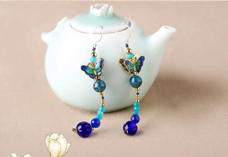 復(fù)古氣質(zhì)家佳樂(lè)文學(xué)蝴蝶耳墜耳環(huán)