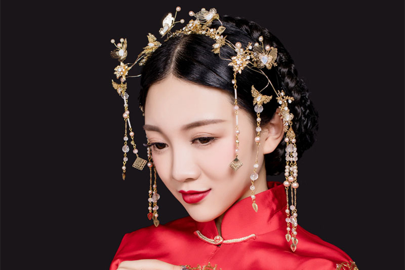 古裝頭飾金色流蘇，原創(chuàng)鳳冠發(fā)箍