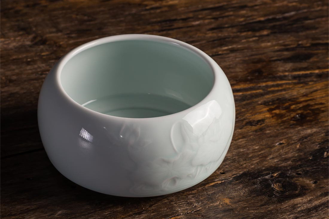 影青釉荷花建水水盂，茶道零配茶洗