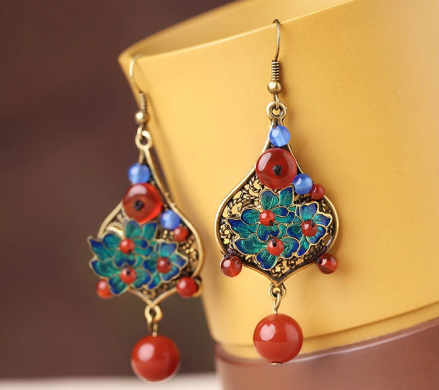 時尚家佳樂文學景泰藍復古耳環(huán)首飾