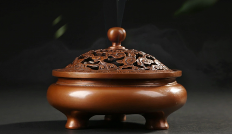 鏤空云紋熏香爐，仿古紫銅鏤空香爐