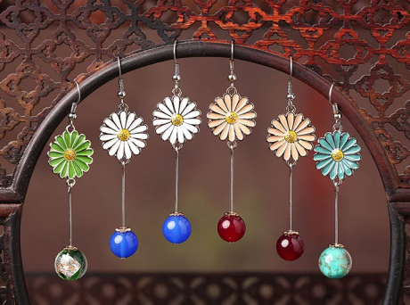 家佳樂文學時尚花朵吊墜復古可愛耳環(huán)