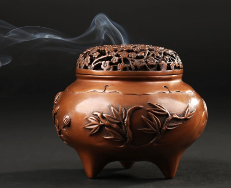四季花卉香爐，鏤空仿古紫銅熏香爐