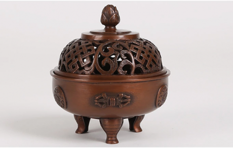 吉祥蓮花三足香爐，仿古紫銅熏香爐