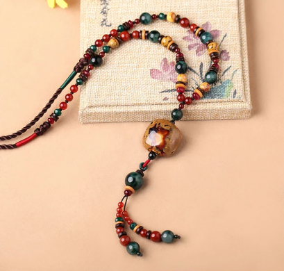 復(fù)古陶瓷吊墜民族風項鏈毛衣鏈