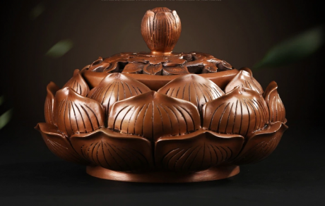 禪意蓮花香爐，仿古紫銅熏香爐