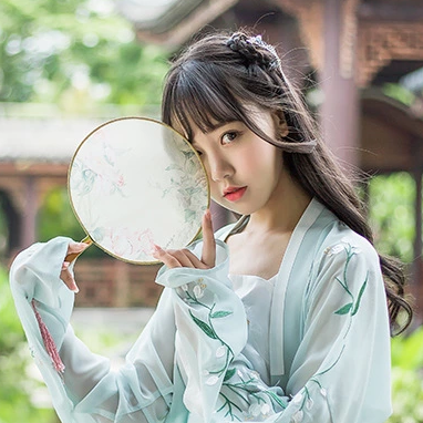 杜若花枝帶和團扇傘女生頭像，唯美古風頭像